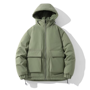 Winter Unisex Workwear Canvas <b>Jacket</b> Thick Warm Loose Solid Color Casual <b>Padded</b> <b>Hooded</b> Windproof <b>Jacket</b> Multifunctional Daily - Product Image 2