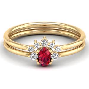 Anillos de Compromiso REYES de Lujo en Plata de Ley 925 con Moissanita, Chapados en Oro Amarillo de 14K, Corte Ovalado, Gema de Rubí de 0.21 Quilates - Product Image 1