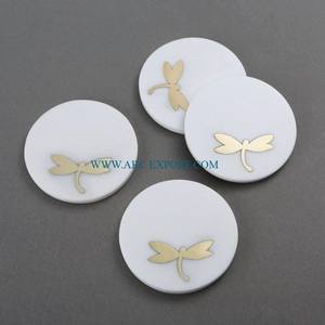 Leaf designer gold metal lining coaster set hexagon white marble <b>table</b> home dining <b>placement</b> deluxe quality new arrival coaster - Product Image 3