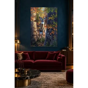 Fida Deer and Squirrel Peeking Between Tree Trunks <b>Canvas</b> Print - Product Image 3