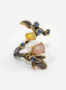 Ethiopian Opal Leaf Design Sterling Silver Wedding Ring Crafted for Elegant Nature <b>Inspired</b> Wear IGI Certified Radiant Color - Product Image 3