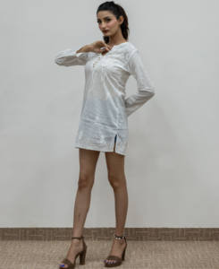 Nueva llegada de verano túnica bordada de viscosa estilo sin esfuerzo para mujeres con vestido de túnica Midi de cuello de diseñador de manga larga a la moda - Product Image 4