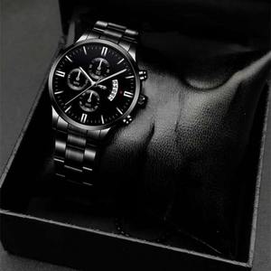 Montre automatique de luxe pour homme avec cadran noir, design étanche, affichage circulaire de pierres précieuses, bracelet en cuir de qualité supérieure, montre mécanique - Product Image 1