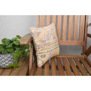 Beige Wool Kantha Patchwork <b>Bolster</b> <b>Pillow</b> 12x12 Inch Boho Woven Embroidered Printed Floral Square Vintage Design Rustic Floor - Product Image 2