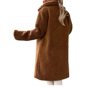 Women's Beige Pocket Lined Plush Boucle Sherpa Coat Women Long Wool Coats - Product Image 2