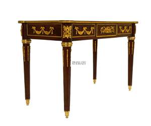 Mesa Auxiliar Cuadrada de Estilo Francés de Lujo con Incrustaciones Florales y Detalles en Latón Dorado Antiguo para Decoración Clásica de Esquinas - Product Image 3
