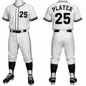 Uniforme de baseball classique à rayures noires et blanches, maillot traditionnel à boutons complets avec pantalon de performance à rayures latérales - Product Image 1