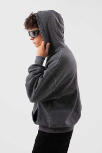 Sweat à capuche zippé avec logo personnalisé, délavé à l'acide, en polaire, 400gsm, sweats à capuche surdimensionnés vintage pour hommes, logo avec motif brodé sur mesure - Product Image 5