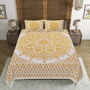 Yellow Floral Print 240 TC Cotton Double King Size Bed Sheet with 2 <b>Pillow</b> Covers 3 4 Pcs Set Comfortable <b>Massaging</b> Features - Product Image 1