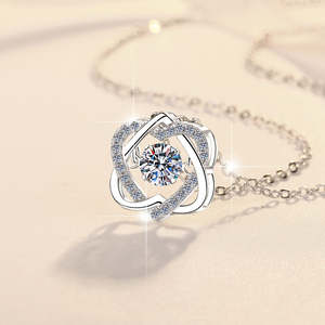 Elegant Design S925 Sterling Silver 0.5Carat Dancing VVS1 Moissanite Double <b>Hearts</b> Pendant <b>Necklace</b> Trendy Wedding Engagement - Product Image 3