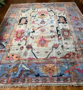 Alfombra Oushak Azul Anudada a Mano, Alfombra Afgana Anudada a Mano con Tinte Vegetal, Multicolor para Sala de Estar, Habitación Infantil, Oficinas - Product Image 4