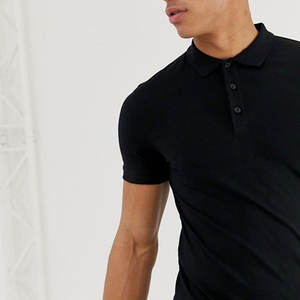 Slim Fit media manga Golf para Polo para hombres personalizado Negro estilo de moda 100% algodón Material de lona diseño de patrón sólido - Product Image 2