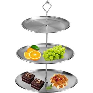 Présentoir à gâteaux élégant et robuste en acier inoxydable à 3 niveaux, présentoir à desserts de haute qualité pour les mariages et les fêtes - Product Image 1