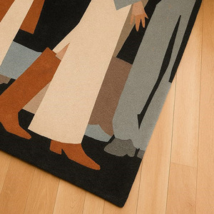 Alfombra de lana de personas abstractas contemporáneas con mechones a mano en tonos marrones beige Interiores elegantes Regalo de Navidad para Año Nuevo - Product Image 3