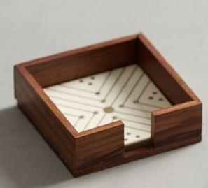 Sous-verres en os incrusté faits à la main avec des motifs géométriques pour sous-verres pour tasses à thé, os incrusté, noyer moderne pour cuisines minimalistes - Product Image 3