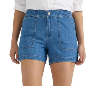 Pantalones cortos de mezclilla para mujer Pantalones cortos de mezclilla transpirables de moda de cintura alta Pantalones cortos de mezclilla para mujer con detalles rasgados y desgastados - Product Image 1