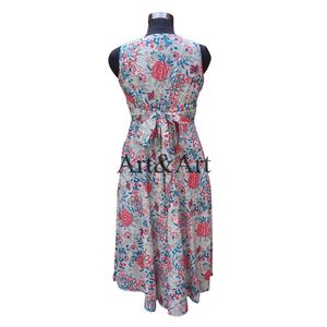 Hecho a mano Multicolor Floral impreso Maxi vestido verano sin mangas algodón moda Formal fiesta desgaste Vintage una pieza mujeres - Product Image 5