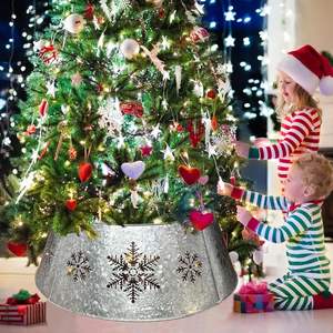 Rustic farmhouse galvanized metal tree collar for Christmas tree round skirt alternative sturdy adjustable decorative - Product Image 6