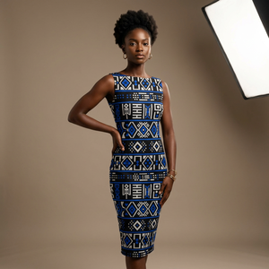 Vestido Blusa Pagne Maliano para Mujer, con Falda Vibrante de Estampado de Cera y Top a Medida, Bordado con Tinte Natural, de Algodón y Lino Transpirable - Product Image 5