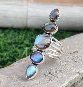 Anillo clásico de plata maciza 925, joyería para mujer, Plata de Ley 925, labradorita, piedras preciosas, estilo bohemio, anillo hecho a mano, regalo para mamá - Product Image 3