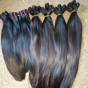 Extensions et tissages de cheveux vierges indiens Remy, double trame machine, résistant à la chute, brun naturel, cheveux humains lisses - Product Image 1