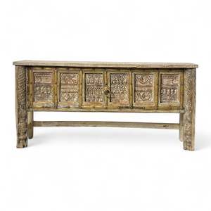 Hand Carved <b>Console</b> <b>Table</b> Solid Oak Wood Handmade <b>Rustic</b> Modern Luxury for Entry Villa Living Room Bedroom Hotel Use Mirrored - Product Image 3