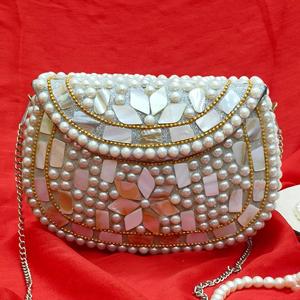 Bolso de mano de lujo con cuentas de perlas hecho a mano con mosaico de nácar y piedras decorativas, monedero de boda para fiesta de noche para mujer - Product Image 1