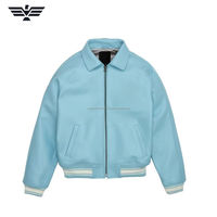 Veste bomber en cuir véritable turquoise pour homme EMPIRE TREND WEARS, col rabattu, fermeture éclair, couleur unie, coupe classique
