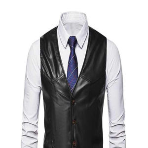 Chaleco de cuero genuino a prueba de viento de un solo pecho con cuello en V informal inteligente para hombre de Atlantic para trajes ODM Supply - Product Image 3