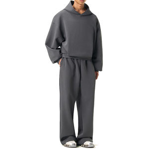 Conjunto de Sudadera con Capucha y Pantalones Deportivos de Algodón 100% Personalizados, Unisex, Estilo Vintage, Gruesos, con Cierre y Pedrería - Product Image 3