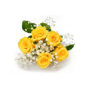 Bouquet de fleurs coupées fraîches du Kenya Bouquet de roses Bouquet de fleurs de gypsophile Toutes les couleurs Fleur jaune Fournisseur de gros au détail Bouquet frais