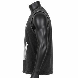 Camiseta sin mangas negra lavada personalizada para hombre, estilo gótico, gráfico, grunge, streetwear, de algodón, tipo muscle, OEM, al por mayor - Product Image 4