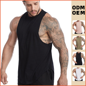 Camiseta sin mangas informal en blanco para hombre, para Fitness con cuello redondo Camiseta holgada, algodón acanalado, camiseta sin mangas para gimnasio, decoración bordada - Product Image 2