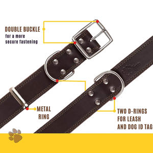 Collares de perro de cuero marrón Premium Durable Ajustable Hebilla de metal acolchada suave Tamaños para razas pequeñas a grandes - Product Image 4