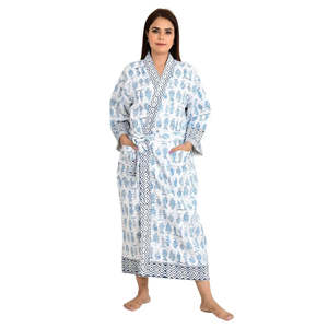 Kantha-<b>Stitch</b> 100% Cotton Reversible Long Kimono for Women Handmade Knitwear Soft Woven Unisex <b>Gift</b> for Spring - Product Image 1
