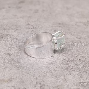 Bague pour femme en argent sterling 925 avec pierre brute authentique d'aigue-marine, style vintage large, bijou de Noël - Product Image 2