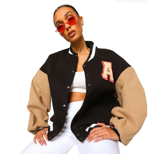 Chaquetas de Otoño de moda de béisbol personalizadas para mujer 2025 Patchwork botón negro Crop Top chaquetas abrigos rojo Varsity Bomber Jacket - Product Image 4
