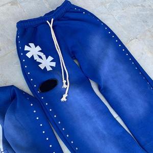 Nouveau survêtement élégant en velours pour homme, 100% coton, logo personnalisé, pantalon de survêtement vintage imprimé à capuche, ensemble 2 pièces, hiver - Product Image 4