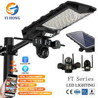 Lampu pemantau surya all-in-one 6MP kamera keamanan AI WIFI 4G PTZ tiga lensa sejati yang dilengkapi sensor gerak tahan air IP65