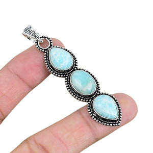 Larimar Gemstone Pendentif Bijoux Pour Femmes Argent Boho Style Bijoux 925 Sterling Silver Trending Main Pendentif Cadeau Pour Elle - Product Image 1