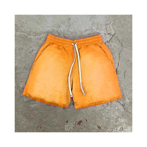 2024 pantalones cortos de sudor de algodón de marca con logotipo personalizado para hombre, estilo informal de lavado ácido de verano Vintage con estampado Digital de patrón sólido - Product Image 2