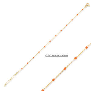 Pulsera de Cadena Chapada en Oro y Rodio con Diseño de Esmalte Color Naranja, Joyería Turca Hecha a Mano para Mujer, Plata de Ley 925 - Product Image 6