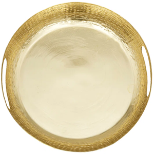 Plateau rond en métal martelé plaqué or Plateau de service et de transport artisanal élégant et écologique Plateau de service décoratif - Product Image 2