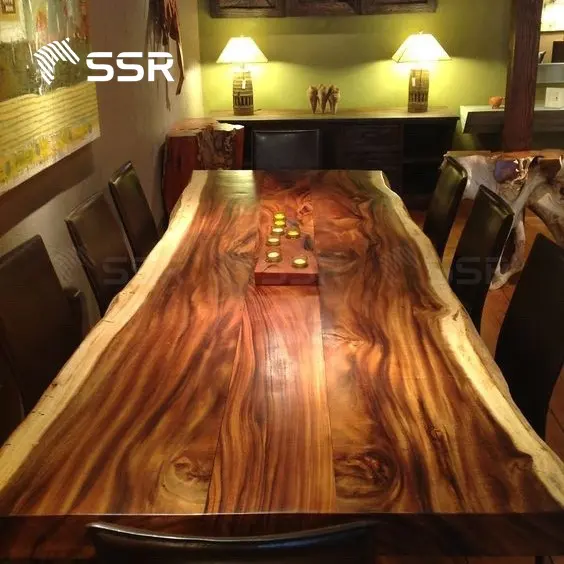 SSR VINA - Raintree Borde de madera Pegamento Encimera de borde vivo-Juegos de mesa de comedor Losa de madera maciza Mesa de borde vivo