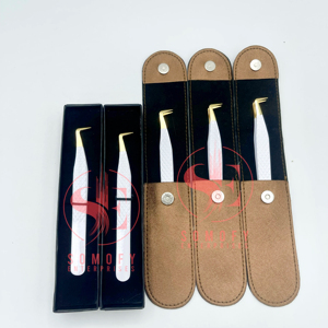 Pinzas de punta de fibra de oro blanco con agarre de diamante Extensión de pestañas de volumen de 90 grados Pinzas de acero inoxidable - Product Image 5