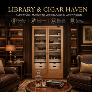 Humidor Personalizado Tipo Biblioteca con Interior de <span class=keywords><strong>Cedro</strong></span> Español para Proyectos de Clubes, Hoteles y Villas - Product Image 1