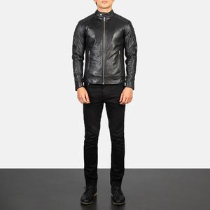 custom Quilted Black <b>Leather</b> Biker <b>Jacket</b> Customizable Stand Collar Casual high quality Professional Manufacture - Product Image 3