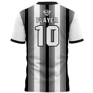 Conjunto de Uniforme de Fútbol Personalizado Unisex, Poliéster Reflectante, Diseño a Rayas Blanco y Negro, Transpirable y de Secado Rápido - Product Image 5
