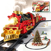 Mini train à vapeur de village de Noël rechargeable, électrique, avec fumée, rails et voitures, jouets pour enfants avec lumière et musique