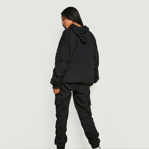 Tenue de sport deux pièces personnalisable pour femme, survêtement d'hiver respirant 100% coton avec imprimé brodé avec OEM - Product Image 2